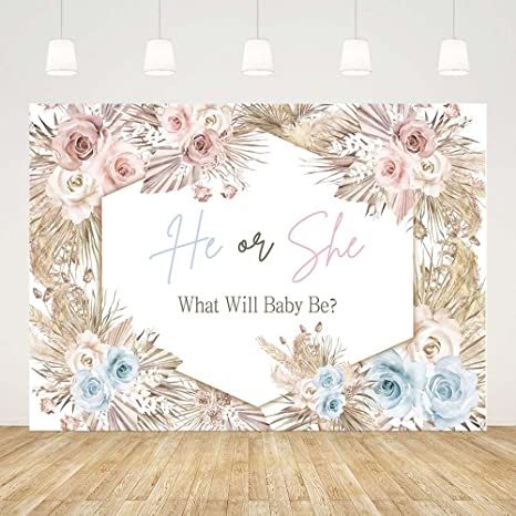 Gender Reveal Facebook Cover Photo, Baby Gender Reveal Ideas, Grass Photography, Gender Reveal Banner, Boho Backdrop, Baby Shower Background, Gender Reveal Ideas, Glitter Balloons, Photo Booth Prop