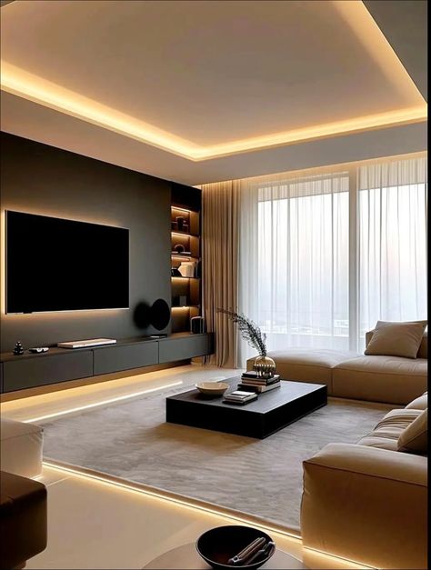 Modern Tv Design Living Rooms, Living Room Designs Dark Wood, Tv Solutions Living Room, House Ideas Interior Living Room, Tv Room Setup, Living Room Wall Designs Modern, Best Living Room Design Modern, Hi Tech Interior, Modern House Interior Living Room