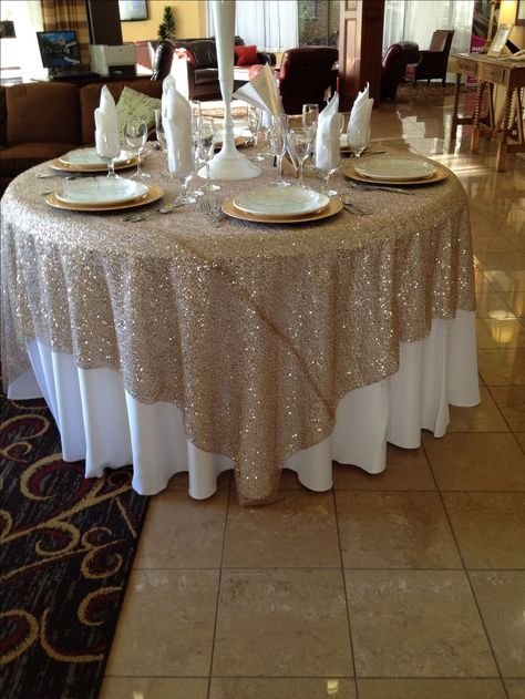 Wedding Table Linens, Sequin Table, Party Table Cloth, Wedding Linens, Gold Table, 50th Wedding Anniversary, Wedding Tables, 50th Wedding, Reception Ideas