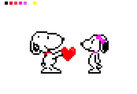 Peanuts Pixel Art, Matching Pixel Art, Couple Pixel Art, Snoopy Perler Bead Pattern, Pixel Couple, Pixel Art Grid Snoopy, Snoopy Grid Pattern, Snoopy Alpha Pattern, Love Pixel