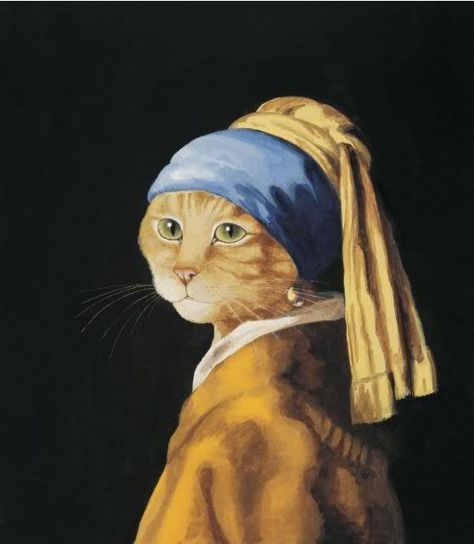 Thames & Hudson - Imgur Gatos Cool, Western Artwork, Art Parody, Famous Artwork, Johannes Vermeer, Famous Art, Arte Animal, Cat Painting, Crazy Cats