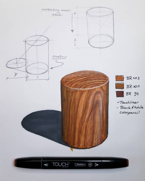 Linus Potter on Instagram: “How I render and cunstruct a cylindre out of wood😉 Happy sketching #dailydesignsketch #sketch_daily #sketching #sketch #TOUCHMarker…” Sketch Markers, Marker Drawing, Design Sketch, Wood Table, Designs To Draw, Markers, Side Table, Sketch, Drawings