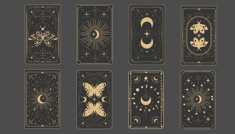 Tarot reverce border magic sacred cover card frame gold line border celelstial mystery esoteric decoration with moth stars and moon on dark background Tarot Card Designs, Card Border, Wallpaper Night, Line Border, Stuff To Print, New Sketchbook, Card Frame, Vintage Borders, Arts Ideas