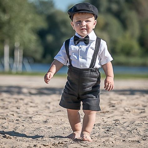 Baby Boy Formal Wear, Black Linen Suit, Toddler Wedding Outfit Boy, Baby Boy Black, Baby Boy Suspenders, Toddler Suspenders, Baby Boy Linen, Ring Bearer Suit, Ring Bearer Boy