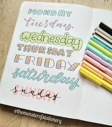 Stationery Monster on Instagram: “Hi everyone! I wanted to try some #headers with these highlighters and I really like how it turned out 🤩 what do you think? . . . . . . . .…” Bullet Journal Titles, Bullet Journal Headers, Bullet Journal Font, Bullet Journal Banner, Journal Fonts, Bullet Journal Notes, Bullet Journal Tracker, Bullet Journal Mood, Bullet Journal Aesthetic