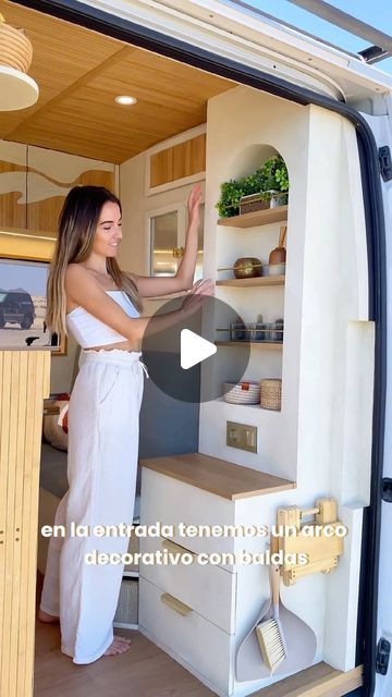 Van Build 360 on Instagram: "Wait for it..😃 the Hidden Shower! In this UNIQUE van build! 🚐 It’s not just about the full closet that swings open to reveal a secret shower 🚿 - talk about saving space while being super functional. Oh, full length mirror 😍 And those details! A copper sink, wood walls turned into elegant art, plus everything tucked away in cubbies and drawers for the ultimate organization. Major props to @seaside.nomads who turned this van into an extraordinary home on wheels.   🌿 Follow us here @vanbuild360 for more Tours  #vanbuild360 #vanbuild  #vanlife #vanlifestyle #diyvanbuild #campervan #homeonwheels #vandesign #luxuryonwheels #sprinterconversion" Vanlife Bathroom Ideas, Camper Van Space Saving Ideas, Unique Van Conversion, Unique Van Builds, Hidden Shower In Van, Van Turned Into Camper, Van Conversion Sink, Van With Bathroom, Van Conversion Walls