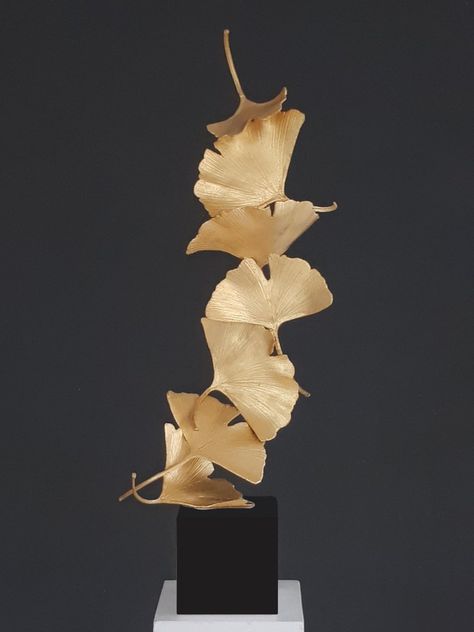 Leaf Abstract Art, Art Curation, Hanging Installation, Copper Sculpture, Paper Installation, Brass Sculpture, Gingko Leaves, Sculpture Projects, Paper Wall Art