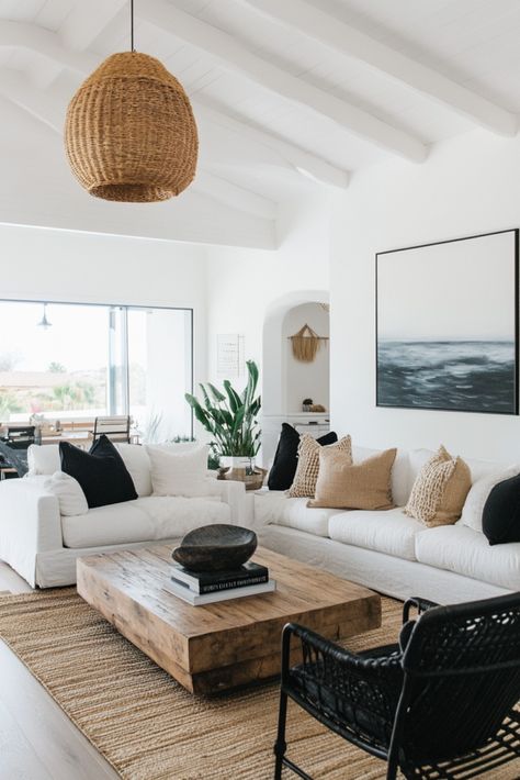 🖤 15 Striking B&W Mediterranean Décor Ideas You’ll Love! 🤍 - Coastal Mediterranean Interior Design, Scandinavian Boho Living Room, Living Room Paint Colors, Boho Style Living, Backsplash Patterns, Mediterranean Interior Design, Jade Design, Mediterranean Interior, Boho Rugs