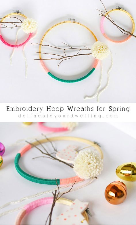 Curtain Hoop Crafts, Embroidery Hoop Wreath, Dreams Catcher, Embroidery Dress Pattern, Pom Pom Crafts, Embroidery Designs Fashion, Paper Embroidery, Textile Crafts, Diy Embroidery