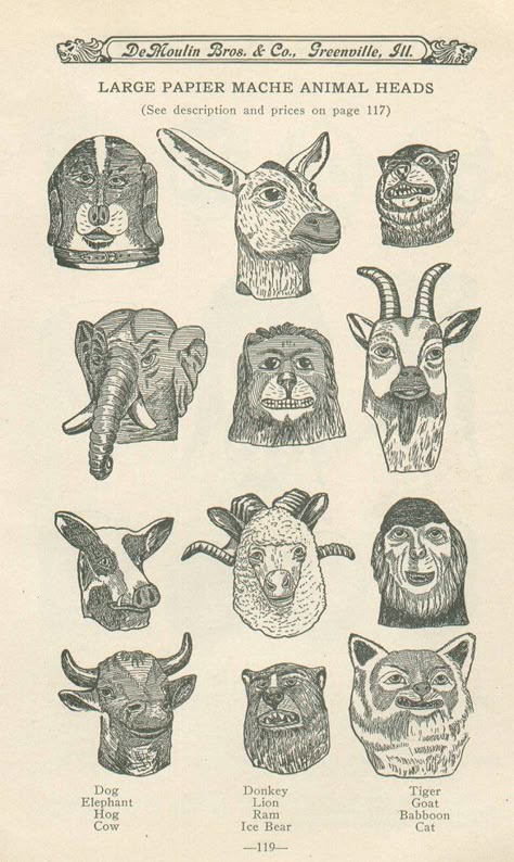 Beni Bischof, Paper Mache Animal Head, Paper Mache Animals, Folk Horror, Odd Fellows, Animal Masks, Animal Heads, Arte Popular, Old Book