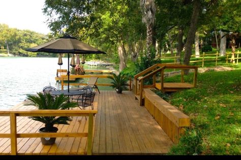 Pin by Bobby Price on Dock | Lake Lake House Dock, Lake Landscaping, Lakehouse Ideas, Lakefront Living, Lake Dock, Lakeside Living, Lake Living, Lake Cottage, Backyard Deck