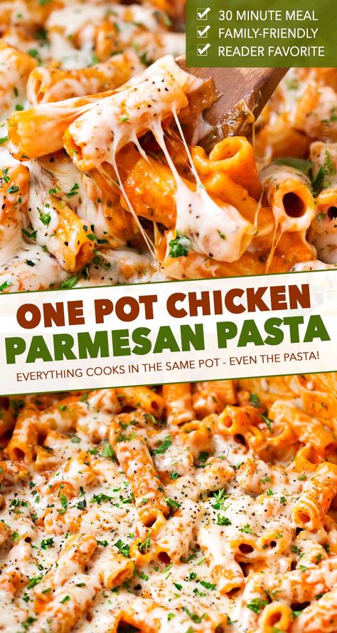 One Pot Chicken Parmesan Pasta, One Pot Chicken Parmesan, Weeknight Pasta, Keto Carnivore, Chicken Parmesan Pasta, One Pot Dinners, One Pot Meal, Parmesan Pasta, One Pot Chicken