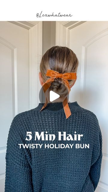 Alex McLean Sharp on Instagram: "5 MIN HAIR: Twisty Holiday Bun!! Such a quick, easy, and fun holiday hairstyle to try now or save for the New Year! Bow or no bow, this is a great hairstyle for dirty hair days, or when you don’t feel like doing too much!   #easyhairstyles #christmastime #christmashair #holidayhair #hairinspiration #updo #hairbows #christmashairstyle #diyhairstyle" Bow In Hair Hairstyles, Updo With Bow, Bow Bun Hairstyle, Christmas Updo, Diy Updo, Natural Hair Mask, Bow Hairstyle, Easy Updos, Christmas Hairstyles