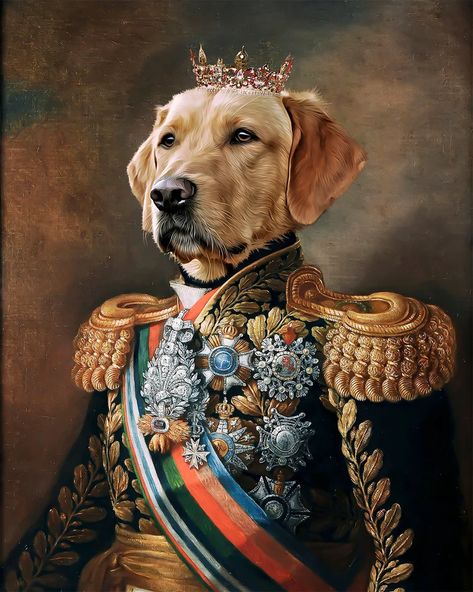 Portrait Painting Digital, King Portrait, Military Costume, Dog Portraits Painting, Dog Portraits Art, Pet Portrait Painting, Modern Pet, My Pet, Cat Posters