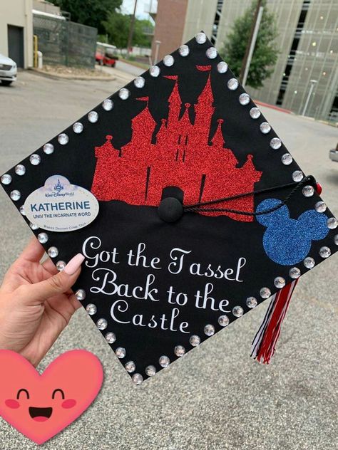 Mickey Mouse Graduation Cap, Graduation Caps Disney, Graduation Cap Disney Designs, Disney Castle Graduation Cap, Disney Grad Caps, Disney College Program Graduation Cap, Disney Graduation Cap, Graduation Party Diy, High School Graduation Cap