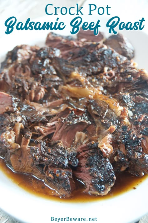 Crock Pot balsamic beef roast recipe combines balsamic vinegar with honey and red peppers over a beef roast for a tender and juicy slow cooker beef roast. Rump Roast Crock Pot Recipes, Slow Cooker Beef Roast, Crockpot Rump Roast, Beef Roast Recipe, Chuck Roast Crock Pot Recipes, Beef Shoulder Roast, Roast Crockpot, Beef Roast Crock Pot, Beef Crockpot