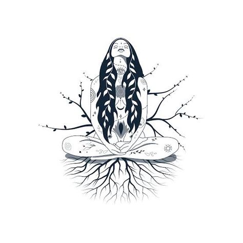 Mother Earth Tattoo, Oak Leaf Tattoos, Woman Spiritual, Esoteric Tattoo, Meditation Tattoo, Spiritual Drawings, Tree Silhouette Tattoo, Evolution Tattoo, Mother Earth Art