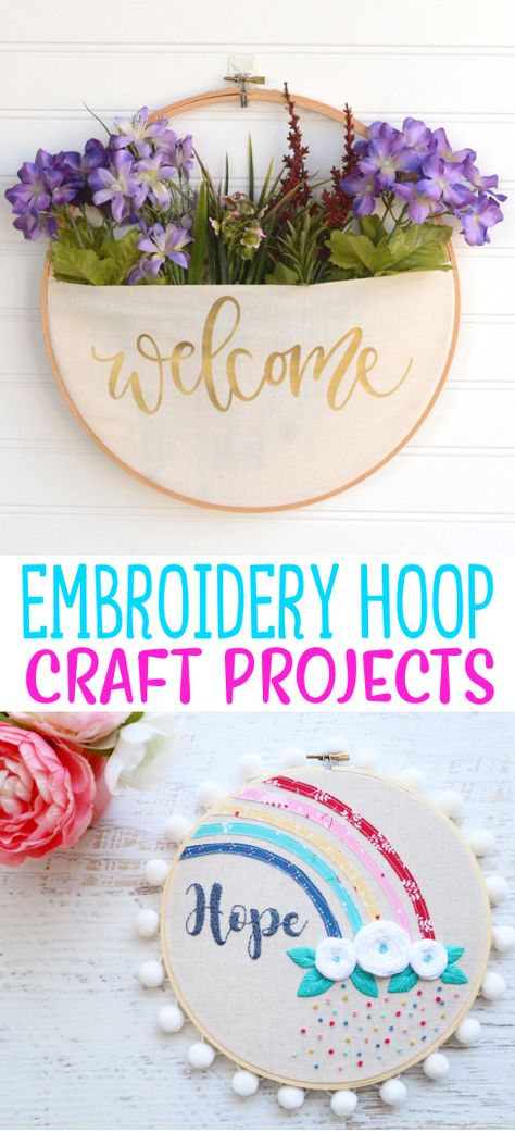 Embroidery hoops can be used for so many different things, not just embroidery! We have rounded up some of our favorite embroidery hoop craft projects from around the web and are really excited to share them with you here. Wreaths, ornaments, organizers, and so much more can be made from an embroidery hoop. We love the rustic farmhouse look that the hoop adds to any craft project you make. Check these out and pick out your favorites. Diy Using Embroidery Hoop, Embroidery Hoops Diy Wall Art, Craft With Embroidery Hoop, Decorating Embroidery Hoop, Quilt Hoop Wall Decor, How To Display Embroidery Without A Hoop, Crafts With Embroidery Hoop, Embroidery Hoop Art Diy Wall Hangings, Diy With Embroidery Hoop