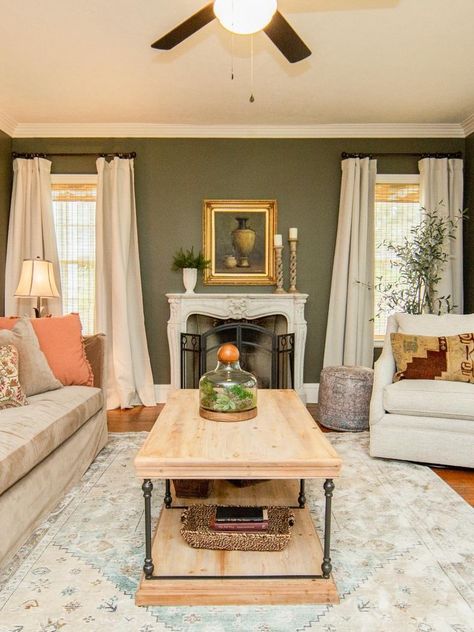 The Best Paint Colors From 'Home Town' and How Erin Napier Used Them | Home Town | HGTV Cosmopolitan Olive Valspar, Hgtv Living Room, Home Town Hgtv, Erin Napier, Houses In America, Hgtv Dream Home, Best Paint, Comfort Gray, Best Paint Colors