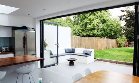 Bifold Exterior Doors, Bifold Doors Onto Patio, Kitchen Patio Doors, External Sliding Doors, Door Aluminium, Homes In Ireland, Bifold Patio Doors, Sliding Doors Exterior, Glass Doors Patio