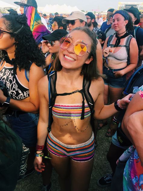 rainbow festival rave outfit Hard Summer Outfit, Bonaroo Outfit, Hangout Fest Outfit, Rainbow Rave Outfit, Bonnaroo Outfits, Hangout Festival, Hangout Music Festival, Rainbow Festival, Boho Festival Outfit