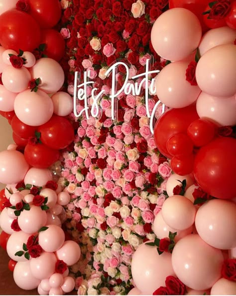 Red And Pink Theme Birthday Party, Pink And Red Balloon Decorations, Red And Pink Quinceanera Theme, Red Pink And Gold Party Decorations, 22 Party Theme, Rose Theme Birthday Party, Pink And Red Decorations, Roses Themed Birthday Party, Roses Theme Party