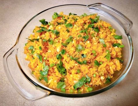 Most of the Cuban side dishes involve heavy carbs, like rice, beans and plantains, so I went ahead and adapted a Cuban-style yellow rice recipe using cauliflower rice to go with the mojo roast pork I was cooking up. Mojo Pork Side Dishes, Cuban Side Dishes, Beans And Plantains, Pork Side Dishes, Recipe Using Cauliflower, Yellow Rice Recipe, Keto Savory, Yellow Rice Recipes, 1500 Calorie Meal Plan