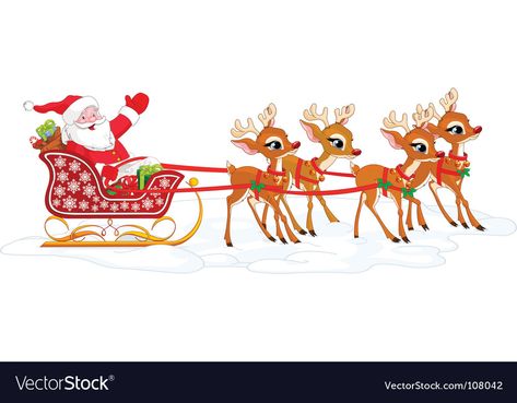 Santa And Sleigh Clip Art, Santa In A Sleigh, Santa Claus With Reindeer, Santa Claus Illustration, Santa On His Sleigh, Santa And Sleigh, Santa In Sleigh, Santa Claus Sleigh, Christmas Sketch