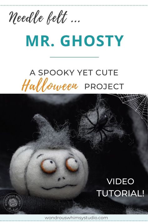 Are you looking for a fresh new needle felting project for Halloween? Try making Mr. Ghosty, the spooky yet cute ghost pumpkin!
Don't worry he won't eat you out of your house! But he will gobble up all the spiders he can find. Needle Felting Diy Tutorials, Ghost Tutorial, Cute Ghost Pumpkin, Eat You Out, Cute Halloween Ghost, Felt Pumpkins, Needle Felting Diy, Wool Felt Projects, Wool Needle Felting