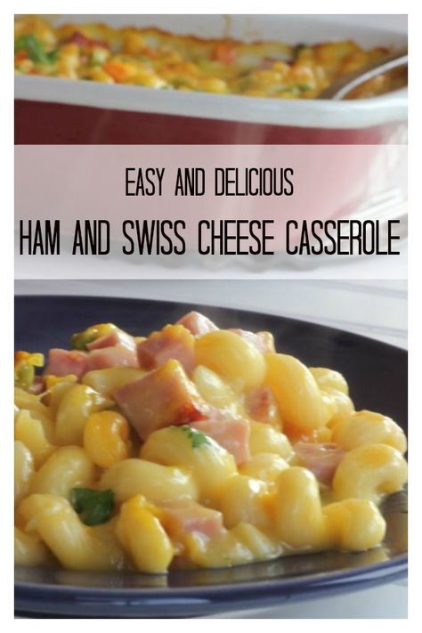 Easy and delicious ham and swiss cheese casserole. Comes together quick because you don't need to precook the noodles or the veggies. Delicious family favorite casserole. Ham And Cheese Casserole, Family Favorite Casseroles, Easy Ham, Favorite Casseroles, Cheese Casserole, Leftover Ham, Swiss Cheese, Ham Recipes, Homemade Pasta