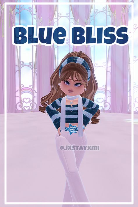 What should I do next? Comment your thoughts!! 💭💗 Blue Bliss Outfit, Blue Bliss Royale High, Outfit Themes, Royals High, Rh Design, Rh Outfits, Sunset Island, Rh Fits, Island Outfit