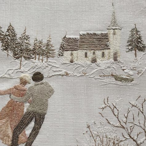 Caroline Zoob on Instagram: “** The Skaters kit - correction** I am really sorry but there are a couple of clarifications. The top stitching of the church roof is…” I Am Really Sorry, Sweet Violets, Really Sorry, Slow Stitching, Stars At Night, Embroidery Kit, Christmas Embroidery, Embroidery Inspiration, Embroidery Kits