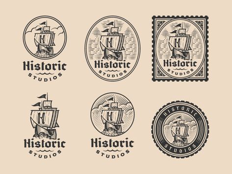 Historic Studios pt.II by Peter Voth Historical Logo Design, Historic Logo Design, Peter Voth, Historical Logo, History Logo, Logo Variations, Engraving Illustration, Face Mug, Logo Vintage