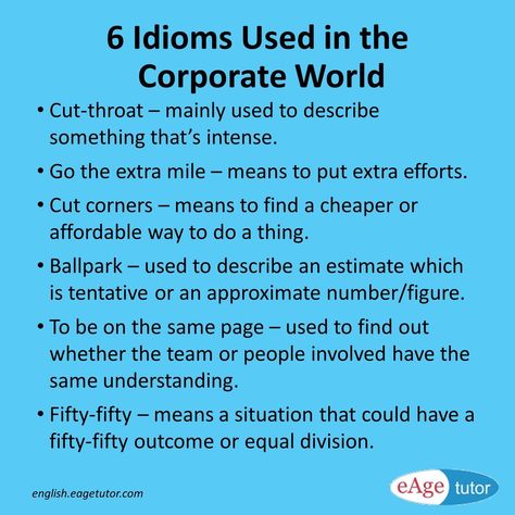 6 Idioms used in the Corporate World Business Vocabulary, Easy English Grammar, English 101, Idioms And Proverbs, English Word Book, Homework Helpers, Advanced English Vocabulary, Idiomatic Expressions, Easy English