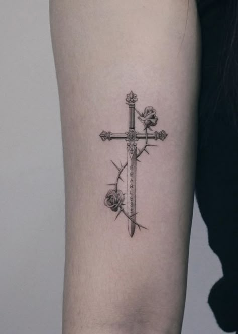 Ornate Cross Tattoo, Crossword Tattoo, Cross Tattoos For Women, Cross Tattoo Designs, Cross Tattoos, Cute Tattoos For Women, Best Sleeve Tattoos, Grey Tattoo, Sleeve Tattoos For Women