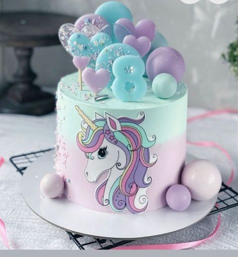 Purple Unicorn Cake, Mini Mouse Birthday Cake, Unicorn Cake Design, Frozen Birthday Party Cake, Disney Princess Birthday Cakes, 4de Verjaardag, Fairy Birthday Cake, Cake Designs For Kids, Mini Torte