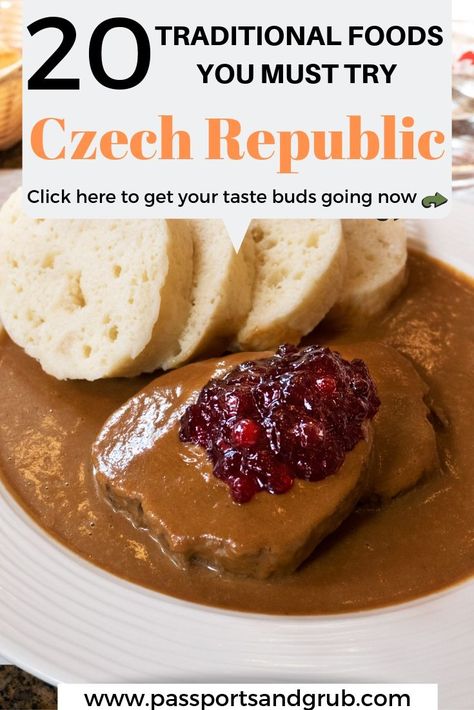 Must Try Czech Foods: Roasted pork knuckle and duck, the famous goulash and creamy svickova, divinely delicious trdelnik with ice cream... traditional Czech food is a must try. Czech dish. What to eat in Czech | Czech Food | Traditional Czech cuisine | Typical Czech Food | Czech Dumpling | Czech Recipes Traditional | Prague | Czech Recipes Bohemian Czech Food Recipes Traditional, Czech Republic Food Recipes, Czech Republic Recipes, Bohemian Food Recipes, Czech Food Traditional, Traditional Czech Food, Czech Goulash Recipes, Czech Recipes Bohemian, Czech Food Recipes