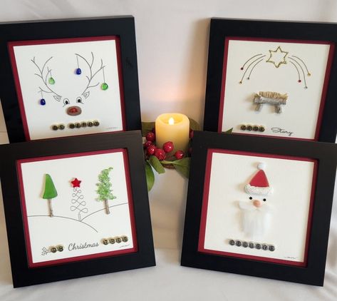 Christmas Sea Glass Art, Sea Glass Art Diy, Glass Pebbles, Mini Collection, Decorating Themes, Santa Face, Crushed Glass, Sweet Christmas, Christmas Cards To Make