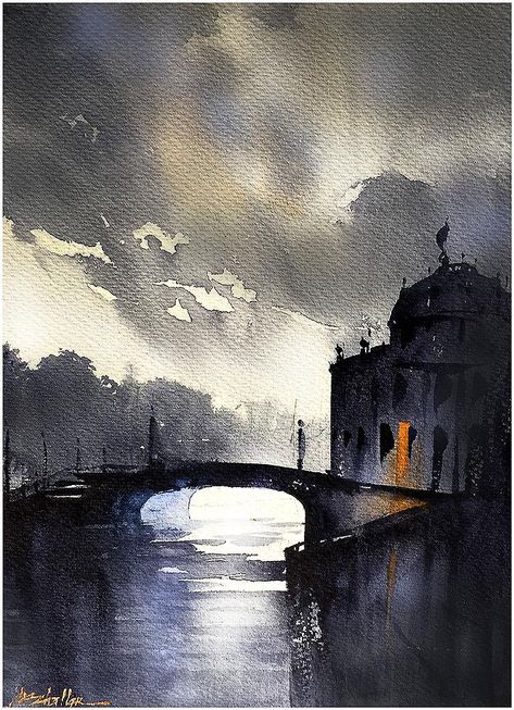 Stürmische Himmel über Berlin Thomas W Schaller  Watercolor Eugenia Gorbacheva, Thomas W Schaller, Thomas Schaller, River Seine, Art Thomas, Watercolor City, Watercolor Architecture, Watercolor Sky, Painting Paper