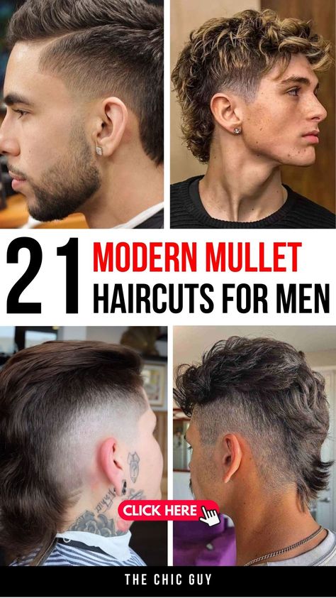 21 Modern Mullet Haircuts for Men in 2024 Short Faded Mullet, Mullet For Fine Hair, Textured Mullet Men, Modern Mullet Fade, Subtle Mullet, Mens Mullet, Modern Mullet Haircut, Cool Mullets, Mullet Haircuts