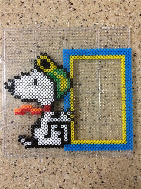 Snoopy switch cover # perler beads Peanuts Perler Beads, Perler Light Switch Cover, Perler Bead Light Switch Frames, Perler Bead Frame, Snoopy Perler Beads, Perler Frame, Snoopy Perler, Paper Hearts Origami, Melt Beads