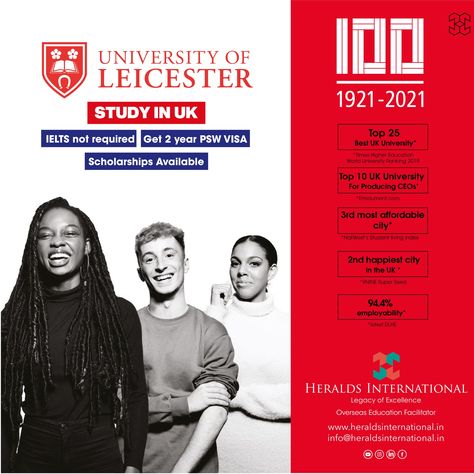 🌟Academic greatness starts here! Choose the University of Leicester and shape your destiny! 🎓University of Leicester – Nurturing Minds, Inspiring Futures! 📞Have questions about studying in the UK? Call/DM us now at Heralds International on 9895212599 to know more. #HeraldsInternational #Studyabroad #UniversityOfLeicester #LeicesterExcellence #LeicesterJourney #StudyWithLeicester #LeicesterInnovation #LeicesterDestiny Leicester University, Happy City, Uk Universities, Overseas Education, Study Abroad, Leicester, Higher Education, Destiny, The Uk