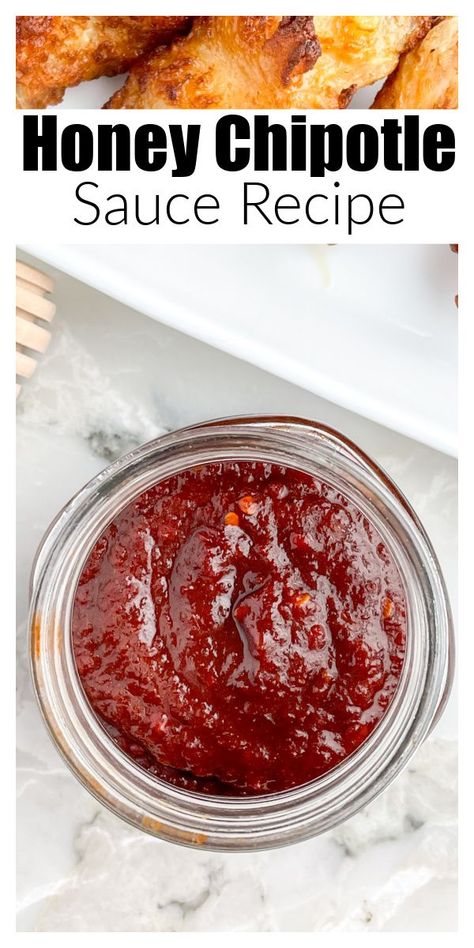 Jar of red sauce. Honey Sauce For Chicken, Chipotle Sauce Recipe, Honey Chipotle Sauce, Waffle Cone Recipe, Chipotle Recipes, Honey Chipotle Chicken, Homemade Bbq Sauce Recipe, Wing Sauce Recipes, Rib Sauce