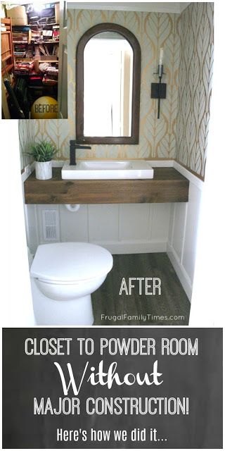 You can install a bathroom just about anywhere - without major construction.  We did it - we turned a basement closet into a stylish modern powder room. Is it hard to install a Saniflo mascerating toilet system?  It depends on your skill set - we share the details on our install here. #bathroom #bathroomideas #powderroom #budgetdecor #howto #diy #diyhomedecor #frugalfamilytimes Basement Closet, Modern Powder Rooms, Modern Powder Room, Broken Concrete, Add A Bathroom, Bathroom Improvements, Bathroom Addition, Diy Basement, Basement Bathroom