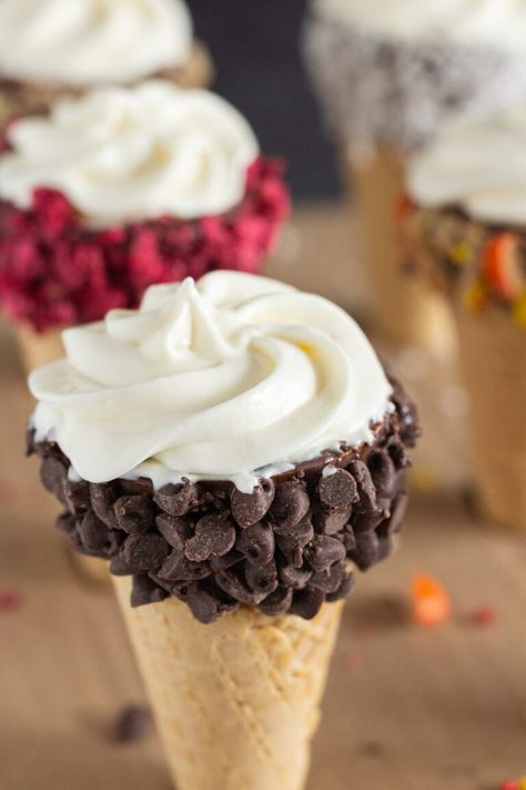 No Bake Cheesecake Waffle Cones Recipe - Practically Homemade Waffle Cones Recipe, Cheesecake Waffle Cones, Cone Desserts, Cheesecake Cones, Waffle Cone Recipe, Cone Dessert, No Bake Cheesecake Filling, Ice Cream Waffle Cone, Cake In A Cone