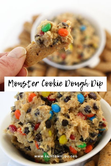 Monster Cookie Dough Dip, Cookie Dough Dip Recipe, Recipes Dips, Sweet Dip, Monster Cookie Dough, Dessert Dip Recipes, Edible Cookie Dough Recipe, Cookie Dough Dip, Monster Cookie