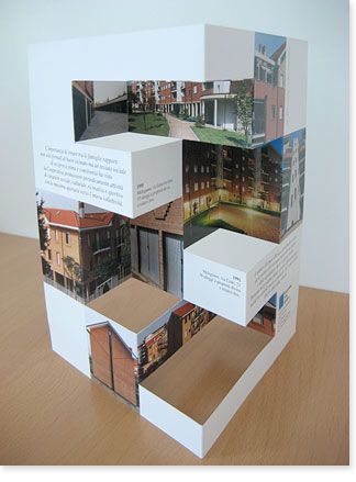 Pubblication_design-Three_dimensional_brochure-front Die Cut Brochure, Kleiner Pool Design, خريطة ذهنية, Brochure Design Creative, Catalogue Design, Buch Design, Pop Up Art, Creative Brochure, Wood Projects Diy