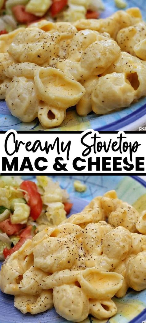 Creamy macaroni and cheese made on the stovetop is so much better than anything from a box! This homemade shells and cheese recipe will become your family's favorite mac and cheese! | www.persnicketyplates.com Macaroni Shells Recipes, Creamy Stove Top Mac And Cheese, Macaroni Side Dishes, Easy Stove Top Mac And Cheese, Homemade Shells And Cheese, Mac And Cheese Shells Recipe, Homeade Mac And Cheese, Shells And Cheese Recipe, Stove Top Mac And Cheese