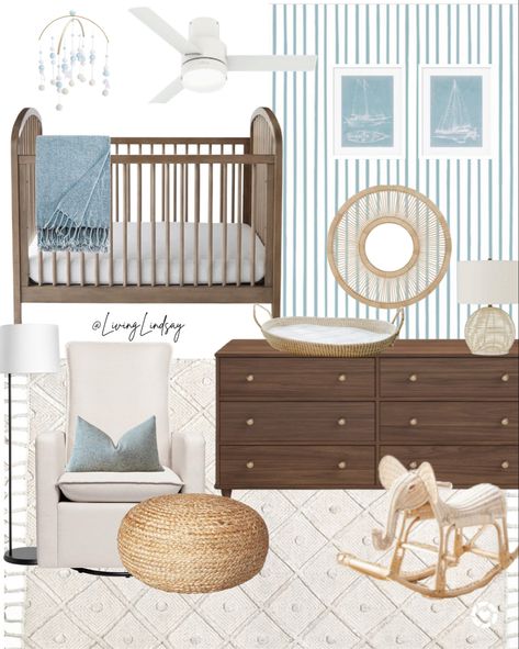 Coastal Nursery Boy, Blue Boy Nursery, Baby Boy Blue Nursery, Light Blue Nursery, Nautical Baby Room, Nautical Nursery Boy, Nursery Guest Room, Striped Nursery, Blue Nursery Boy