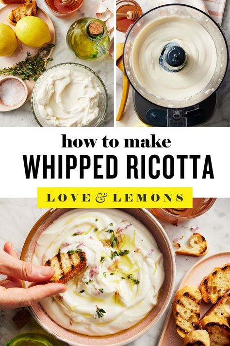 Topped with honey, lemon, and fresh herbs, this whipped ricotta dip feels elevated. But it's so easy to make! You just need 5 minutes and 4 ingredients. Whipped Ricotta Dip, Whipped Ricotta Recipe, Pistachio Dip, Lemons Recipes, Ricotta Dip, Oven Roasted Carrots, Ricotta Recipe, Best Dip Recipes, Whipped Ricotta